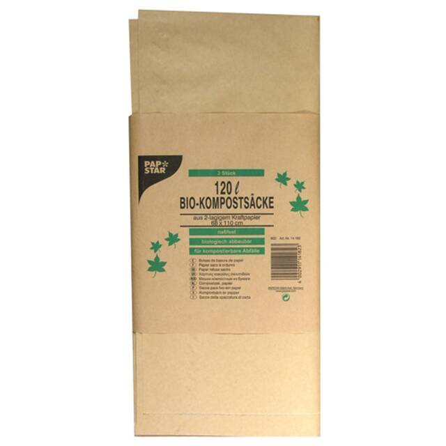 30 Stck Bio-Kompostscke aus Papier, 120 l, braun, H 95 x B 70 x T 25 cm