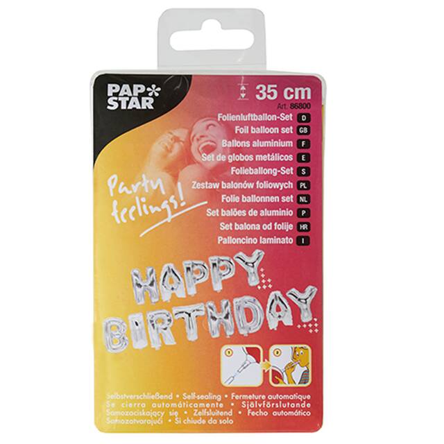 12 Stck Folienluftballon-Set silber fr Geburtstag  Happy Birthday 