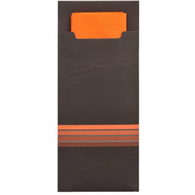 520 Stck Bestecktaschen  Stripes  schwarz/orange, 20 x 8,5 cm, inkl. farbiger Serviette 33 x 33 cm 2-lag.
