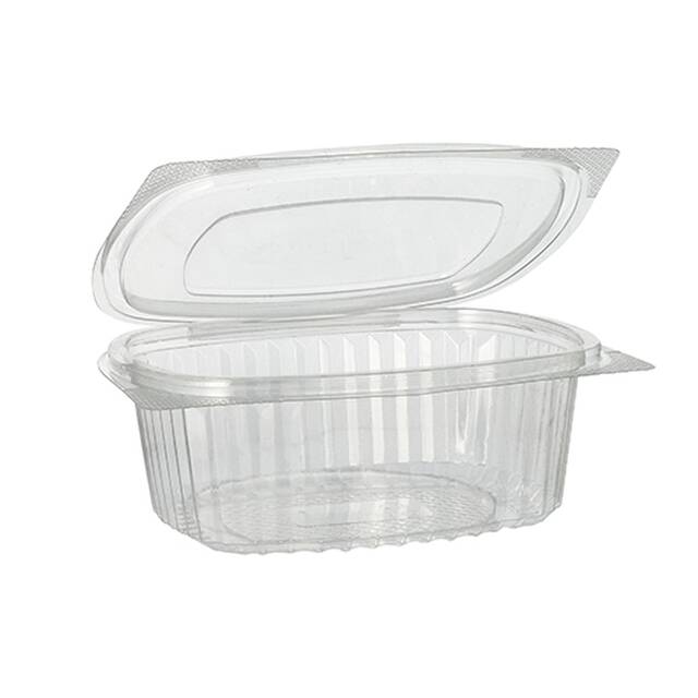 450 Stck Feinkostbecher & Salatschalen To Go mit Klappdeckel, R-PET oval 500 ml