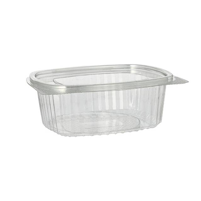 450 Stck Feinkostbecher & Salatschalen To Go mit Klappdeckel, R-PET oval 500 ml