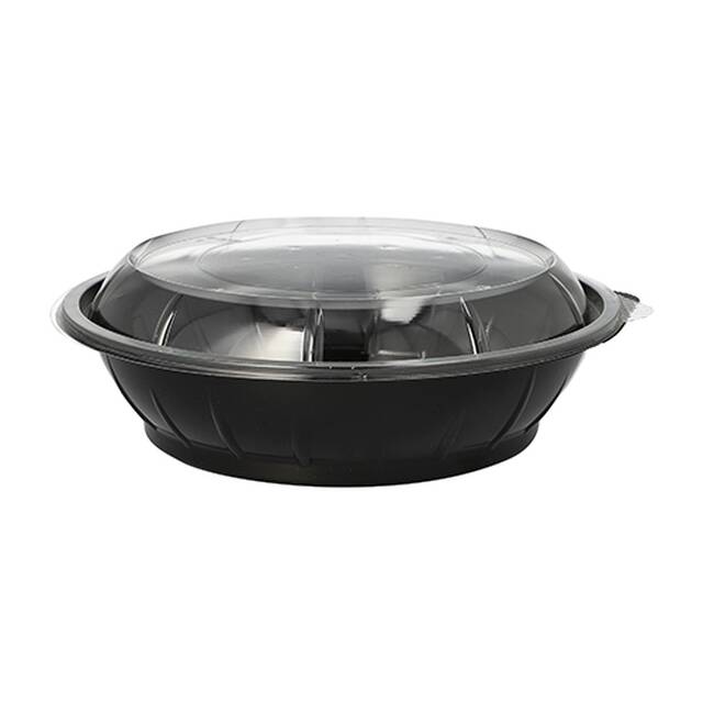 225 Stck Salatschalen, PET 1000 ml  21,8 cm  6 cm schwarz  Snap It  mit Deckel PET glasklar