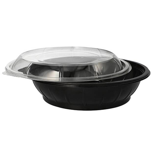 225 Stck Salatschalen, PET 1000 ml  21,8 cm  6 cm schwarz  Snap It  mit Deckel PET glasklar