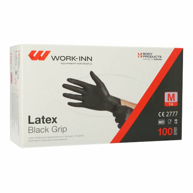 1000 Stck Latex-Handschuhe, puderfrei  Black Grip  schwarz Gre M