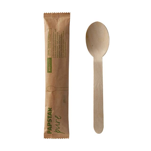 500 Stck Holzlffel  pure  16 cm natur einzeln verpackt in Papierbeutel