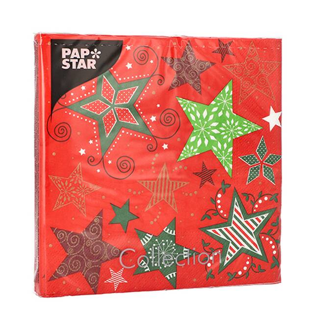 300 Stck Servietten, 3-lagig 1/4-Falz 33 x 33 cm rot  Heavenly Stars 